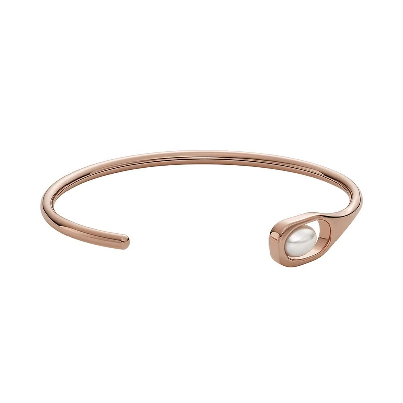 Skagen Women's Stainless Steel and Semi precious with Cuff Bangle bracelet, Pale rose gold