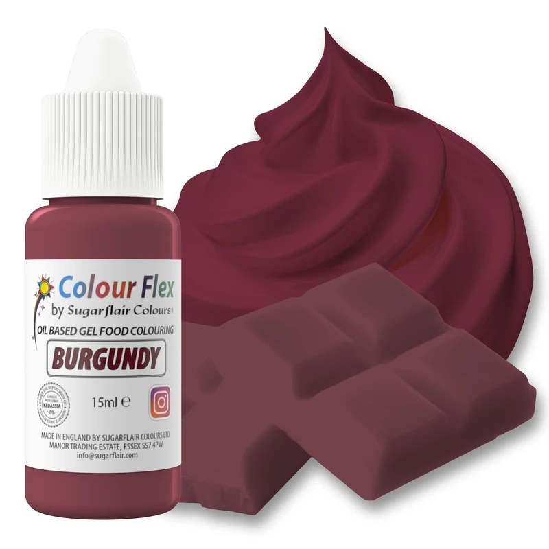 Colour Flex Oil Based Food Colouring Burgundy - Concentrated Food Colouring for Colouring High Fat Foods; Buttercream, Chocolate, Sugar Paste, Fondant, Icing, Batter & More - 15ml