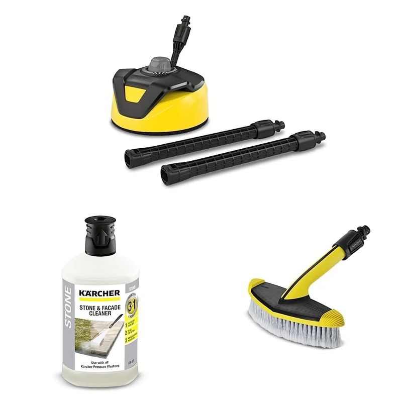 Kärcher T 5 Patio Cleaner - Pressure Washer Accessory & 3-in-1 Stone Plug and Clean - Black & Soft Washing Brush - Pressure Washer Accessory