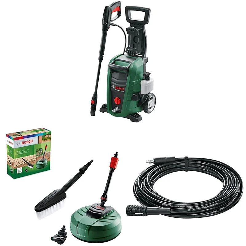 Bosch Home and Garden High Pressure Washer UniversalAquatak 135-1900 W & Bosch F016800611 Pressure Washer Home and Car Cleaning Kit & Bosch F016800361 6m Extension Hose