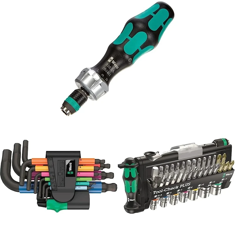 Wera 05051461001 1/4 x 142 816 RA Ratchet Screwdriver 05133164001 950/9 Hex-Plus Multicolour 2 L-Key Set Tool-Check Plus Mini Bit Ratchet, Socket