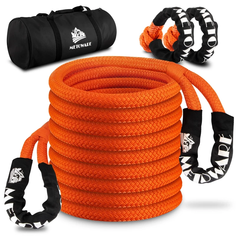 METOWARE Kinetic Recovery Rope (35,000 lbs 1’’ x 30ft) with 2 Soft Shackle, Heavy Duty Tow Rope, Extreme Duty 30% Elasticity Energy Snatch Strap for UTV, ATV, Truck, Car