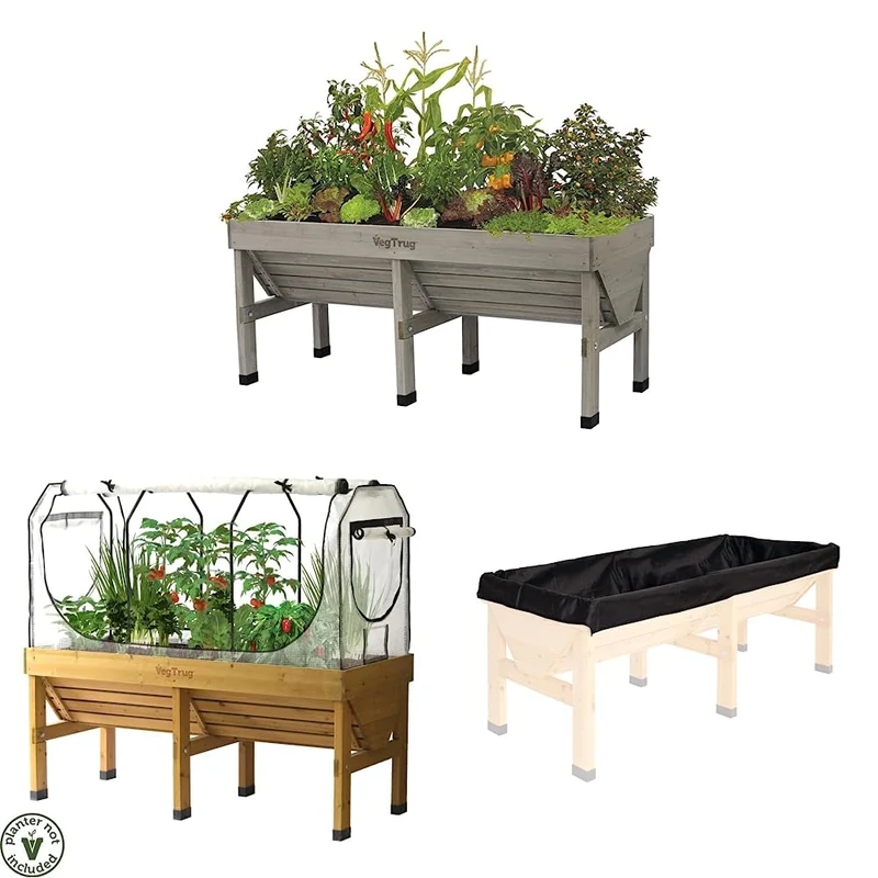 VegTrug VTGWMD 0397 Wash Raised Bed Planter, Grey, 1.8 m Medium Greenhouse Frame & Multi Cover Set, White RLMDVT 2239 Medium Replacement Liner - Black