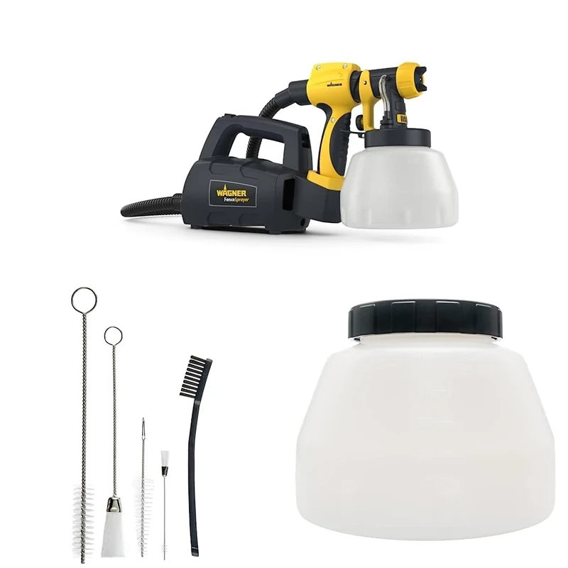 Wagner Fence & Decking Paint Sprayer & Wagner 5-Piece Spray Gun Cleaning Kit & Paint Container with Cover 1400 ml