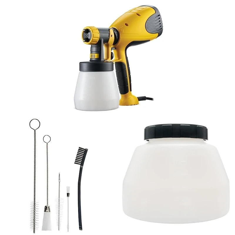 WAGNER Wood & Metal Paint Sprayer W 100 for Varnishes and Glazes, 5-Piece Spray Gun Cleaning Kit, Paint Container With Cover 1400 ml