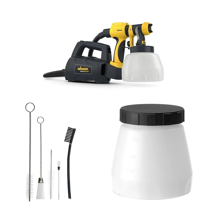 Wagner Fence & Decking Paint Sprayer & Wagner 5-Piece Spray Gun Cleaning Kit & Paint Container with Cover 800 ml