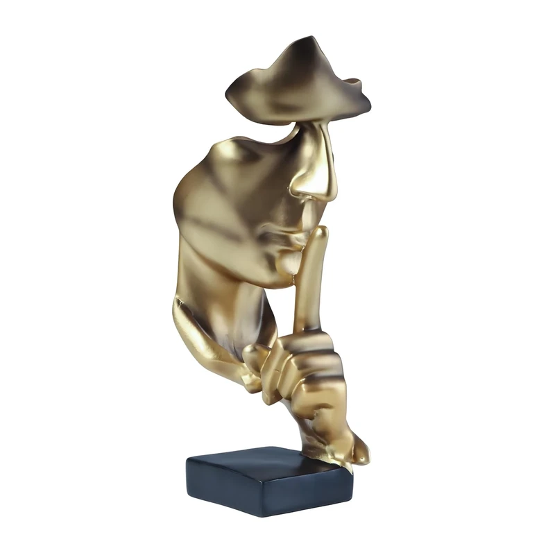 aboxoo Thinker Statue, Silence is Gold Abstract Art Figurine, Modern Home Resin Sculptures Decorative Objects Shelf Decor,Tabletop for Home Decor,Man Office Study Desk Statue (Large Gold)