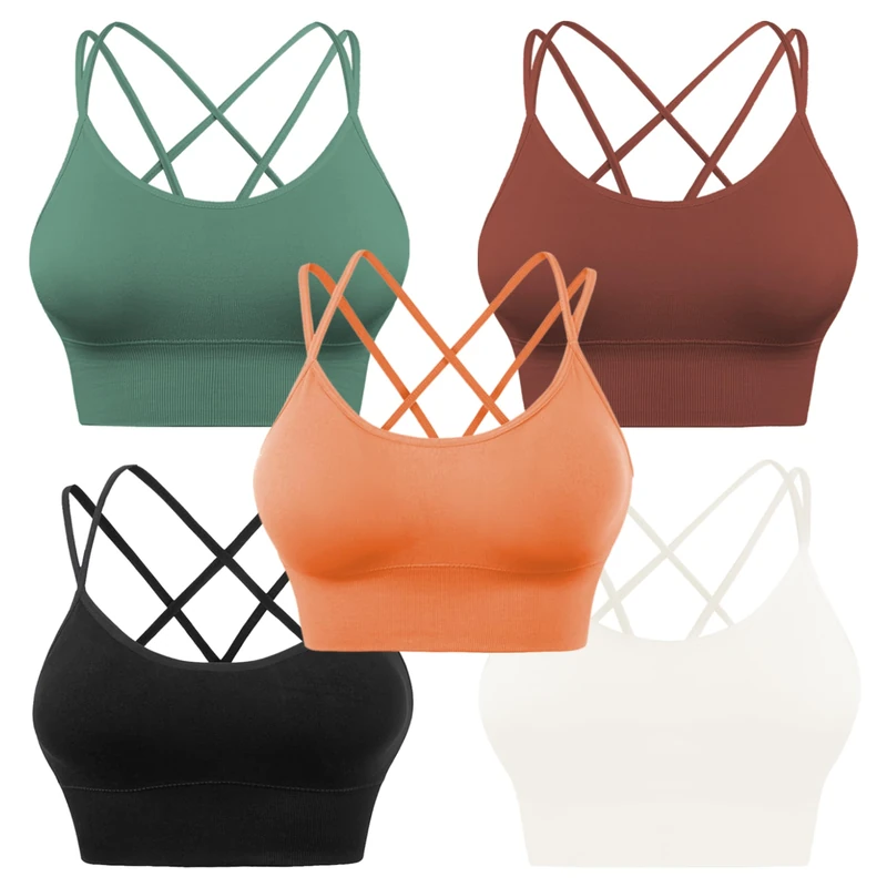 Evercute Sports Bra, Opaque for Women, Ivory White Orange Brown Dark Green Black Pack of 5, S