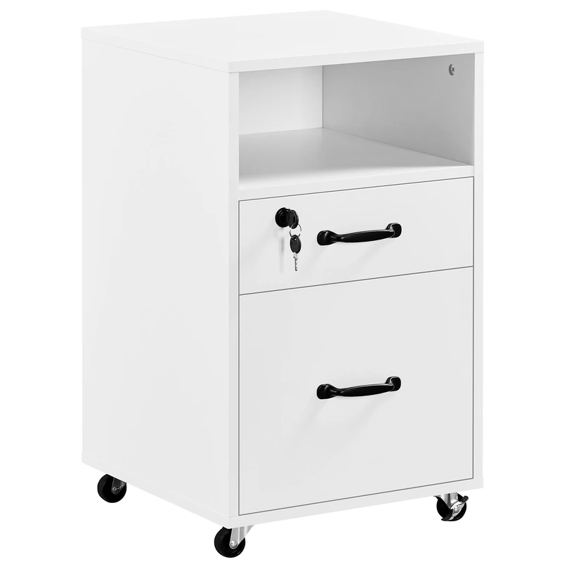 Yaheetech File Cabinet Mobile Filing Cabinets with 2 Drawers and 1-Open Shelf Vintage Printer Stand for or A4 Lette Home and Office, White
