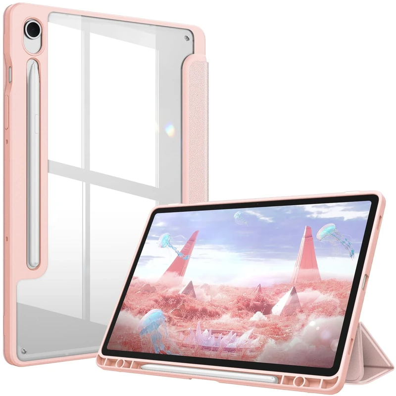 FINTIE Hybrid Slim Case for Samsung Galaxy Tab S9 11 Inch 2023 Model (SM-X710/X716/X718) with S Pen Holder, Shockproof Cover with Clear Transparent Back Shell, Auto Wake/Sleep, Rose Gold