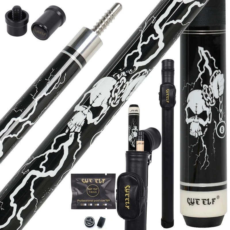 CUEELF Pool Cue Stick Skull Professional Pool Stick Low Deflection Shaft 13mm Black Tip Hardwood Canadian Maple Billiard Cue