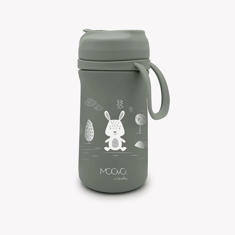 Nuvita 4440 | Thermal Container with Silicone Spout and Straw | Insulating Container for Liquids | Portable Bottle | Thermos Hot and Cold Drinks | Container 350 ml | Sage Green