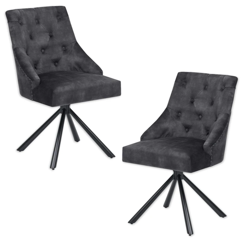 Stella Trading Johanna Dining Room Chairs Set of 2 with Black Metal Frame, Aubergine Comfortable Velvet Chairs for Dining Room & Living Room, 54 x 91 x 62 cm