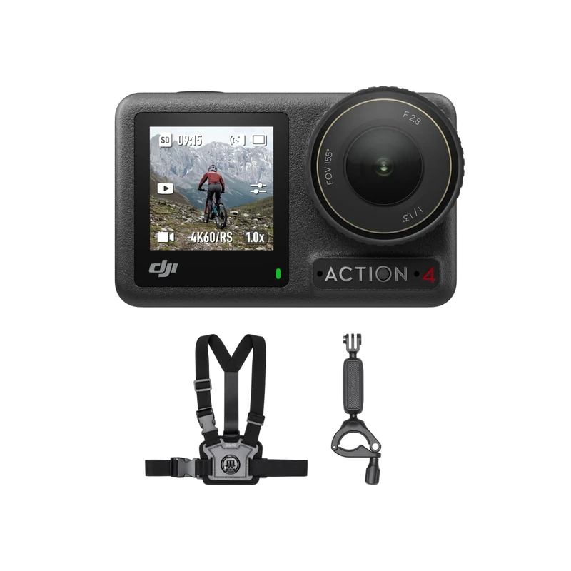 DJI Osmo Action 4 Motorcycle & Mountain Biking Combo - Get Quality 4K/120fps Footage with an Immersive 155º FOV, Body Camera with a 1/1.3-Inch Sensor, HorizonSteady, with Wearable Chest Strap Mount