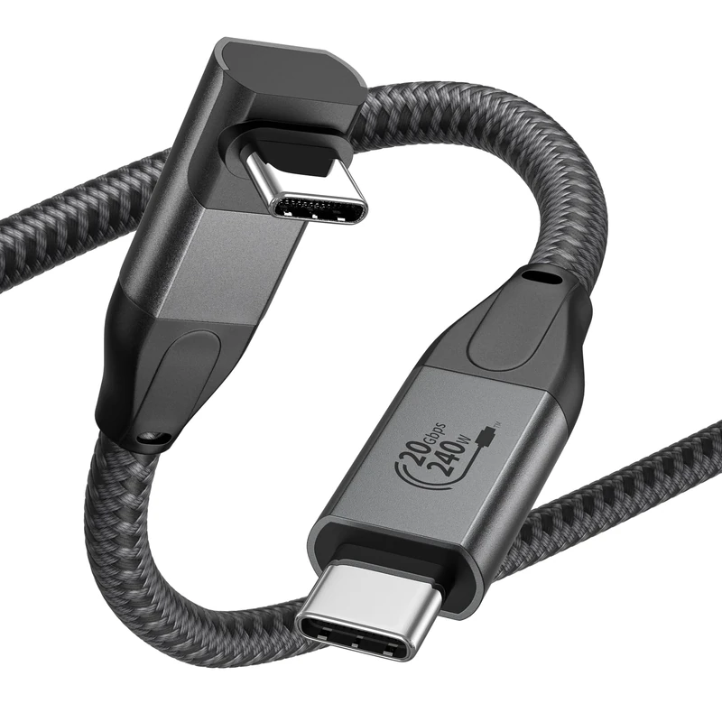 XAOSUN 240W USB C Cable 1M,20Gbps USB3.2 Gen 2x2 Data Cable Right Angle,4K@60Hz Type C to C Video Cable Fast Charge for iPhone 17/16 Pro Max,MacBook Pro,Galaxy S24 S23 Ultra,iPad Pro/Air,Monitor,Hub