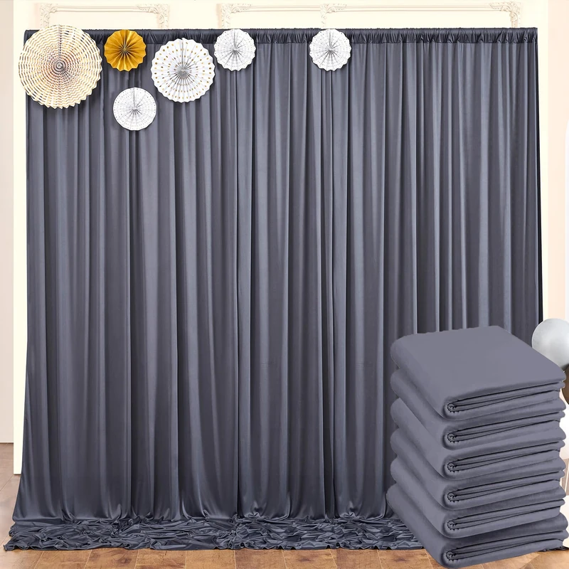 30ft x 10ft Wrinkle Free Charcoal Backdrop Curtains for Parties - 6 Panels Silky Polyester Drapes for Wedding, Birthday, Photography Background - Stand Included - Image 1
