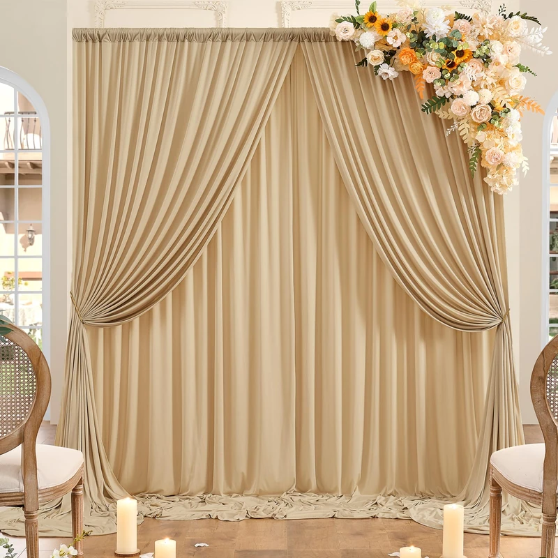 20ft x 10ft Wrinkle Free Beige Backdrop Curtains for Parties, 4 Panels 5x10ft Thick Polyester Photo Backdrop Drapes for Wedding Birthday Party Photography Background - Image 1