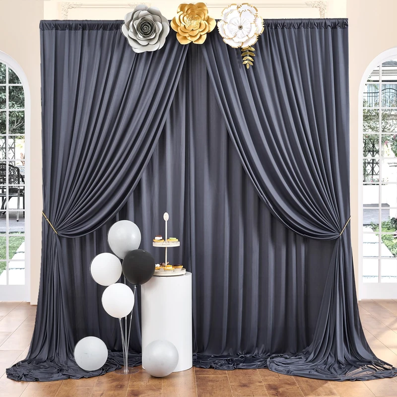 20ft x 10ft Wrinkle Free Charcoal Backdrop Curtain for Parties, 4 Panels 5x10ft Silky Polyester Photo Backdrop Drapes for Wedding Birthday Party Photography Background - Image 1