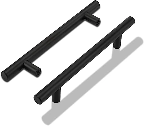 LONTAN 1 Pack Black Kitchen Handles 128mm Black Cupboard Handles Kitchen Door Pulls Drawer Pulls for Cabinet Wardrobe Bathroom Stainless Steel