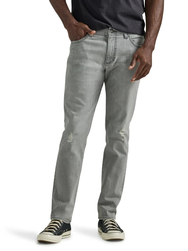 Lee Men's Extreme Motion Straight Taper Jeans, Gray Scotch-Destruction Features, 34W x 30L