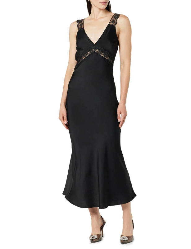 The Drop Valentina Lace-Trimmed Slip Dress, Black, XS