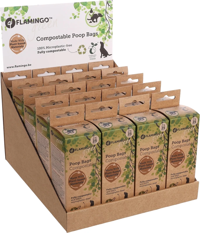 Flamingo POOP BAGS COMPOSTABLE CARDUN GREEN - DISPLAY 2x25PCS - Image 1