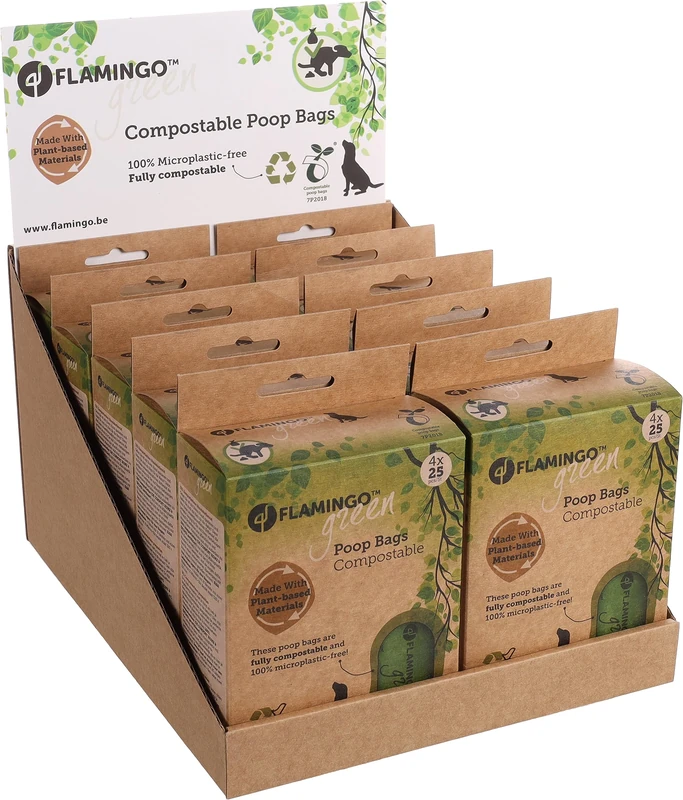 Flamingo POOP BAGS COMPOSTABLE CARDUN GREEN - DISPLAY 4x25PCS - Image 1