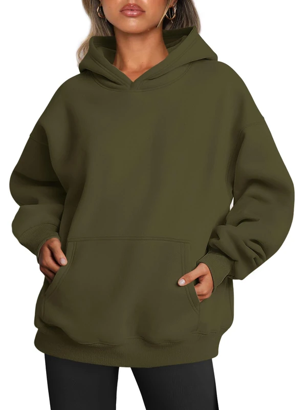 Trendy Queen Womens Oversized Hoodies Fleece Sweatshirts Long Sleeve Sweaters Pullover Fall Outfits with Pocket, Army Green, L