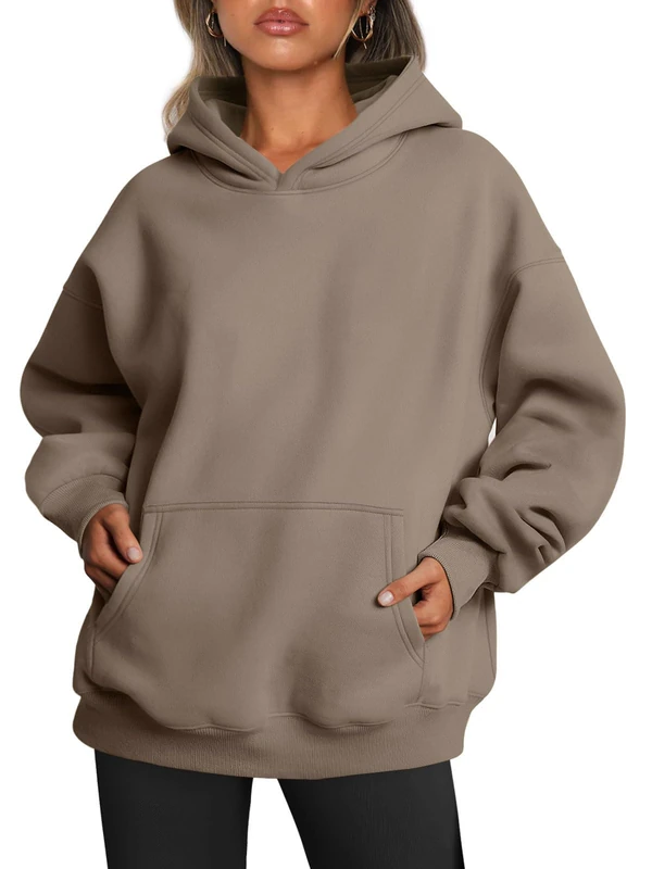 Trendy Queen Womens Oversized Hoodies Fleece Sweatshirts Long Sleeve Sweaters Pullover Fall Outfits with Pocket, Coffee, S