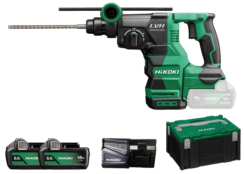 HIKOKI Akku Bohr & Meißelhammer DH1826DAWPZ, SDS-Plus (18V, 5,0 Ah Li-ion Akku, Schlagenergie: 3,2 J, Volllastschlagzahl 2. Gang: 0-4300 min-1, Brushless, Bohren und Meißeln) Zubehör im HSCIII Koffer