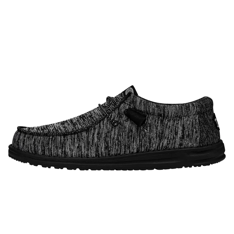 HEYDUDE - Men's Wally Sport Knit - Casual Slip-On Shoes - Moccasin Style, Black/Black, 6 UK