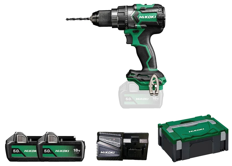 HiKOKI Cordless Drill Driver - 18V, 140Nm Torque, Brushless Motor, RFC, 13mm Quick Clamp Chuck - with 2X 5.0Ah Batteries, Box