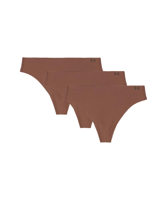 Under Armour Women's 3-Pack Pure Stretch No Show Thong Underwear – Seamless Invisible Fit, No VPL, Ultra-Soft, All-Day Comfort - Dark Tan, S