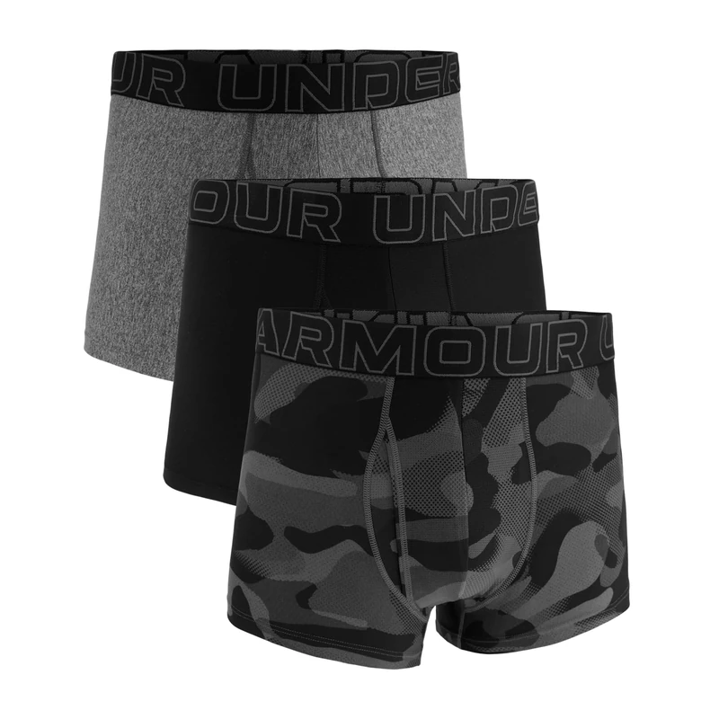 Under Armour Men's 3-Pack Performance Tech Boxer Brief, 3" Inseam – Breathable, Moisture Wicking, Soft Touch, All-Day Comfort, Black/Grey/Camo, L