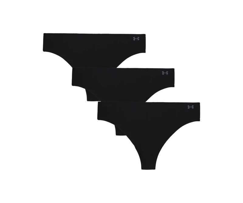 Under Armour Women's 3-Pack Pure Stretch No Show Thong Underwear – Seamless Invisible Fit, No VPL, Ultra-Soft, All-Day Comfort - Black, S