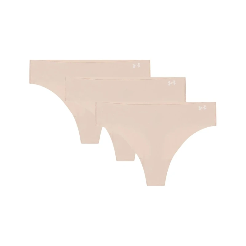 Under Armour Women's 3-Pack Pure Stretch No Show Thong Underwear – Seamless Invisible Fit, No VPL, Ultra-Soft, All-Day Comfort - Beige, M