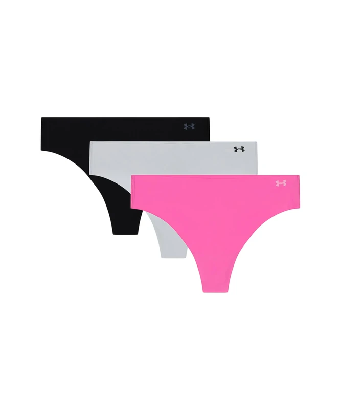 Under Armour Women's 3-Pack Pure Stretch No Show Thong Underwear – Seamless Invisible Fit, No VPL, Ultra-Soft, All-Day Comfort - Solid, S