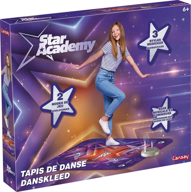 Lansay - STAR ACADEMY - Junior Electronic Dance Mat - Dance Game for Children from 6 Years Old - Musical and Light Base - 2 Play Modes - 3 Musical Styles - Mat 88 x 88 cm - Develops Rhythm