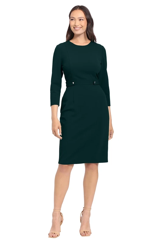 London Times Women's Work Office Business Sheath Dress with Button Waist Detail, Deep Teal, 24 Plus