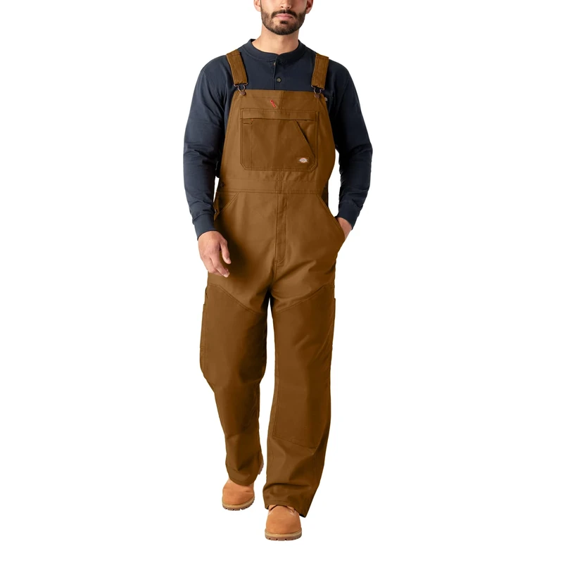 Dickies Men's Tradebuilt Wax Coated Canvas Double Front Bib Overall, Brown Duck, XL