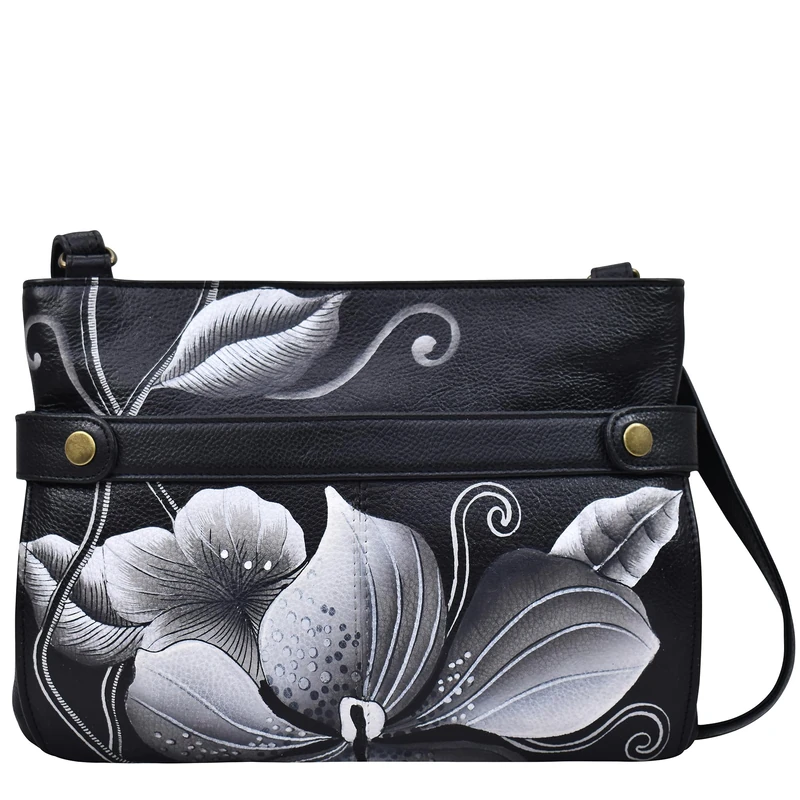 Anna by Anuschka Women's Medium Crossbody, Midnight Floral Black, One Size