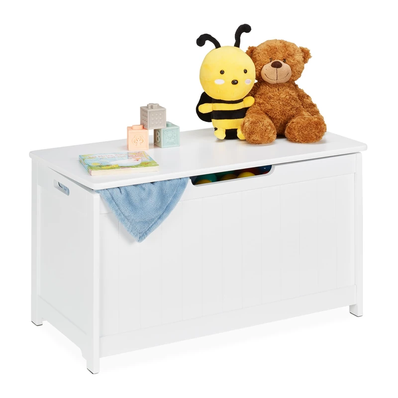 Relaxdays, Storage Chest with Lid, Large Toy Box, Trunk for Playroom & Nursery, HxWxD: 45 x 80 x 40 cm, MDF, White, Fibreboard