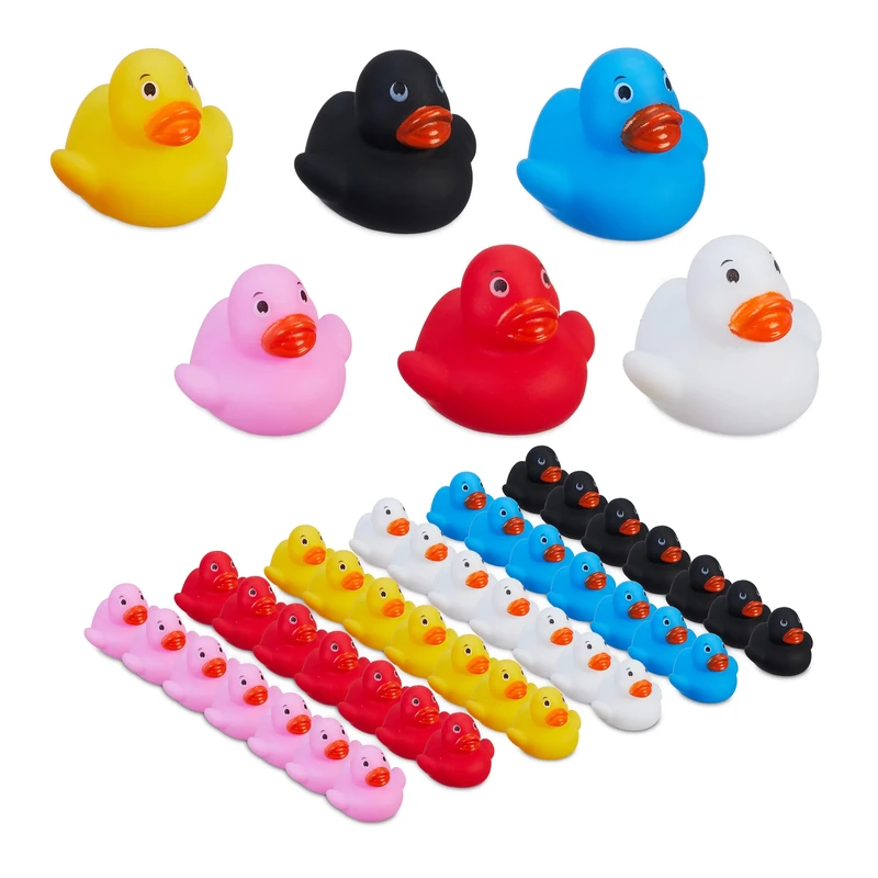 Relaxdays Set of 48 Rubber Ducks, Squeaky Ducks for the Bathtub, Bathing Fun & Decoration, Small, 3.5 cm, Colourful