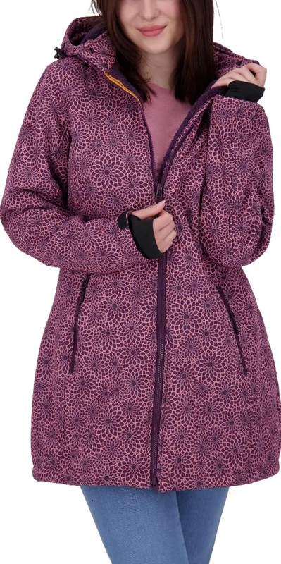 Deproc Active Women's Damen Gefütterter Softshellmantel Kurzmantel mit Abnehmbarer Kapuze Softshelljacke Übergangsjacke Keele Peak Softshell Jacket, Wine Print, 46
