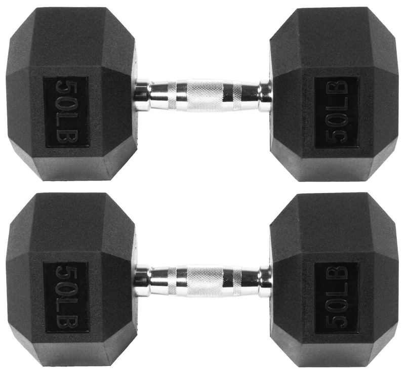 Signature Fitness Rubber Encased Hex Dumbbell, 50LB Pair