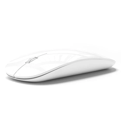 Uiosmuph Bluetooth Mouse, Triple Mode (Dual Bluetooth+USB) Computer Silent Mice Portable with USB Receiver Type C Adapter for Laptop/MacBook/iPad/PC(White)