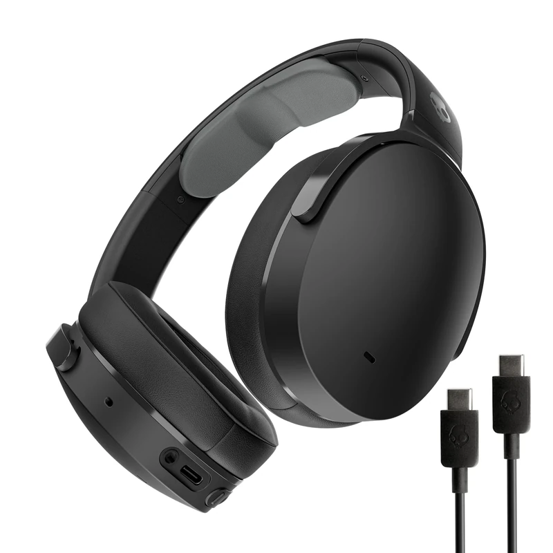 Skullcandy Hesh ANC Wireless Over-Ear Bluetooth Headphones with Extra USB-C Charging Cable, Active Noise Canceling, 22 Hrs Battery, Foldable Lightweight Design, Microphone iPhone Android - True Black