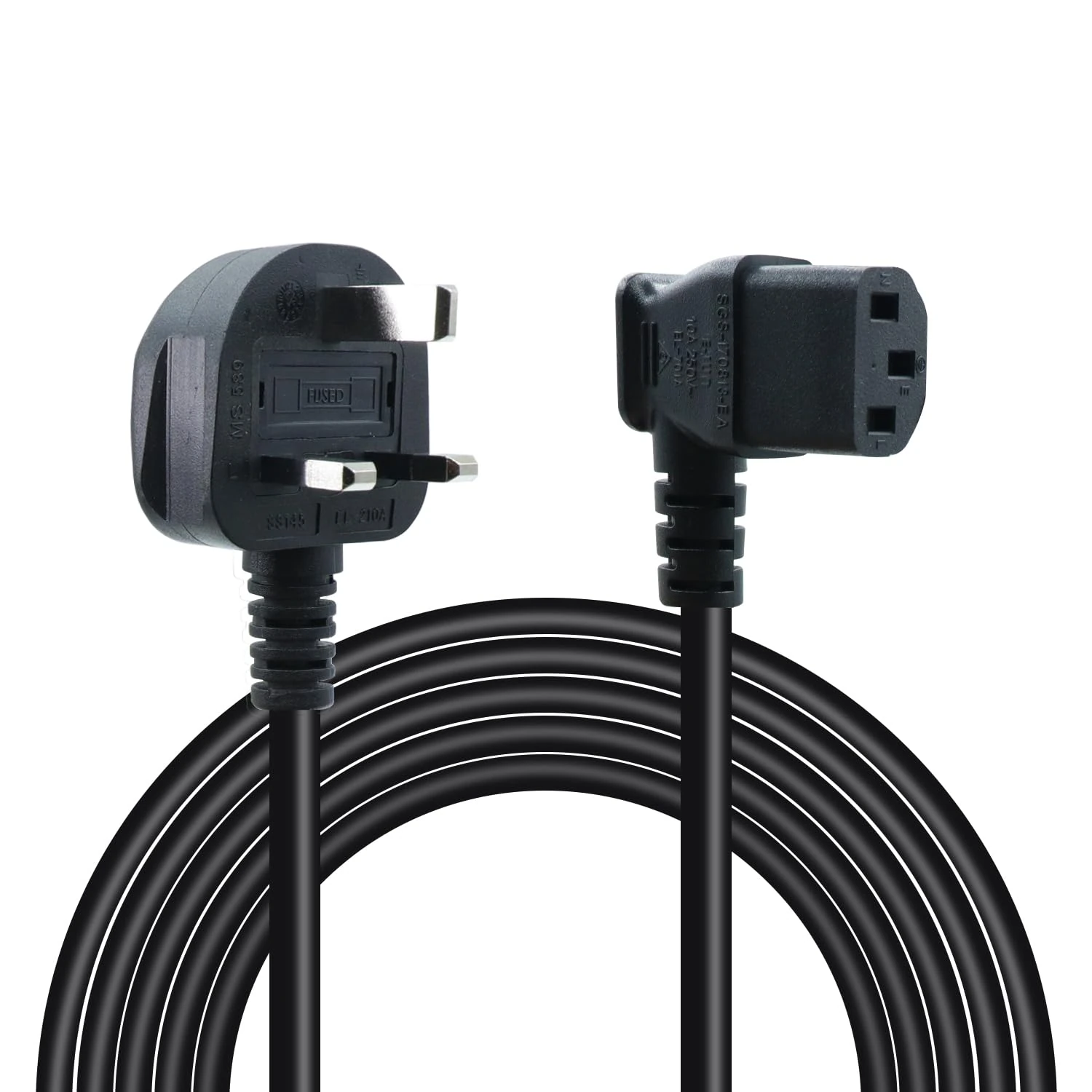 RIIEYOCA 90 Degree C13 Power Cable 13A Fused BS 1363 UK 3 Pin Plug to Right Angle IEC C13 Mains Power Cable,for PC Computer,TV,Printer,Monitor,Projector(1.5M/4.9FT)