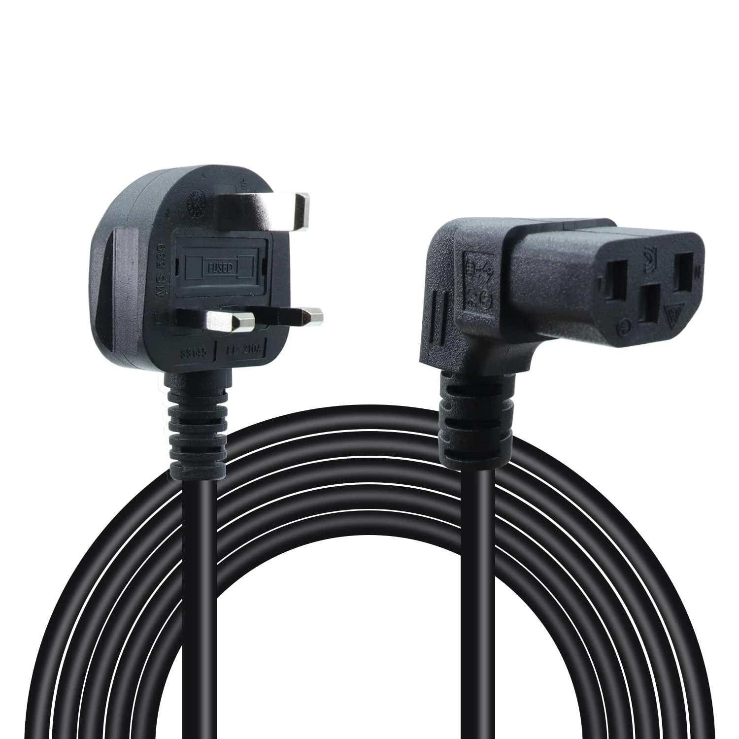 RIIEYOCA 90 Degree C13 Power Cable 13A Fused BS 1363 UK 3 Pin Plug to Down Angle IEC C13 Mains Power Cable,for PC Computer,TV,Printer,Monitor,Projector(1.5M/4.9FT)