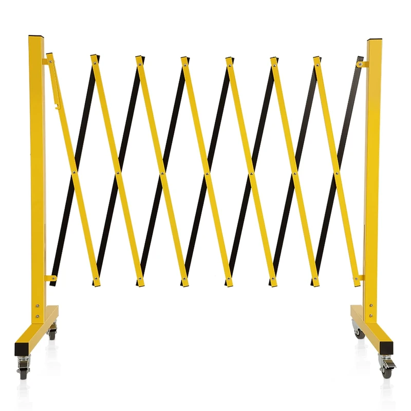 11.5 Feet Expandable Metal Barricade with Wheels, Retractable Metal Traffic Gate, Industrial Security Barrier for Construction Site Elevator Garage Road Yellow Black